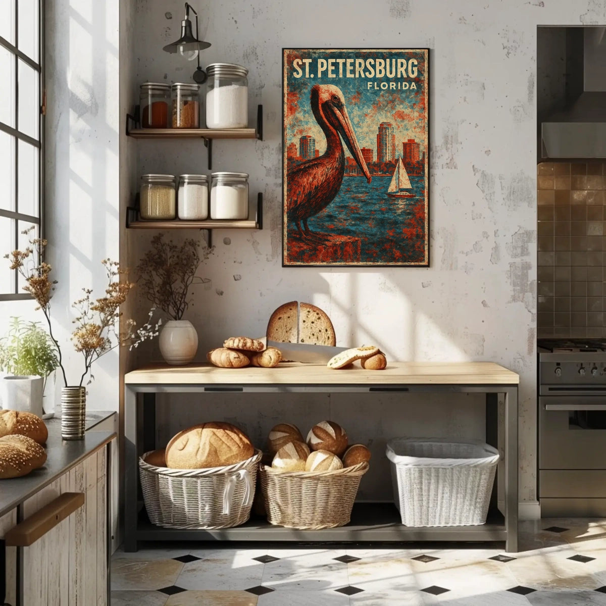 St Petersburg Pelican Vintage Impressionism Fans Poster