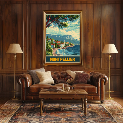 Montpellier Seaside Village Cliffs Trees Travel Poster