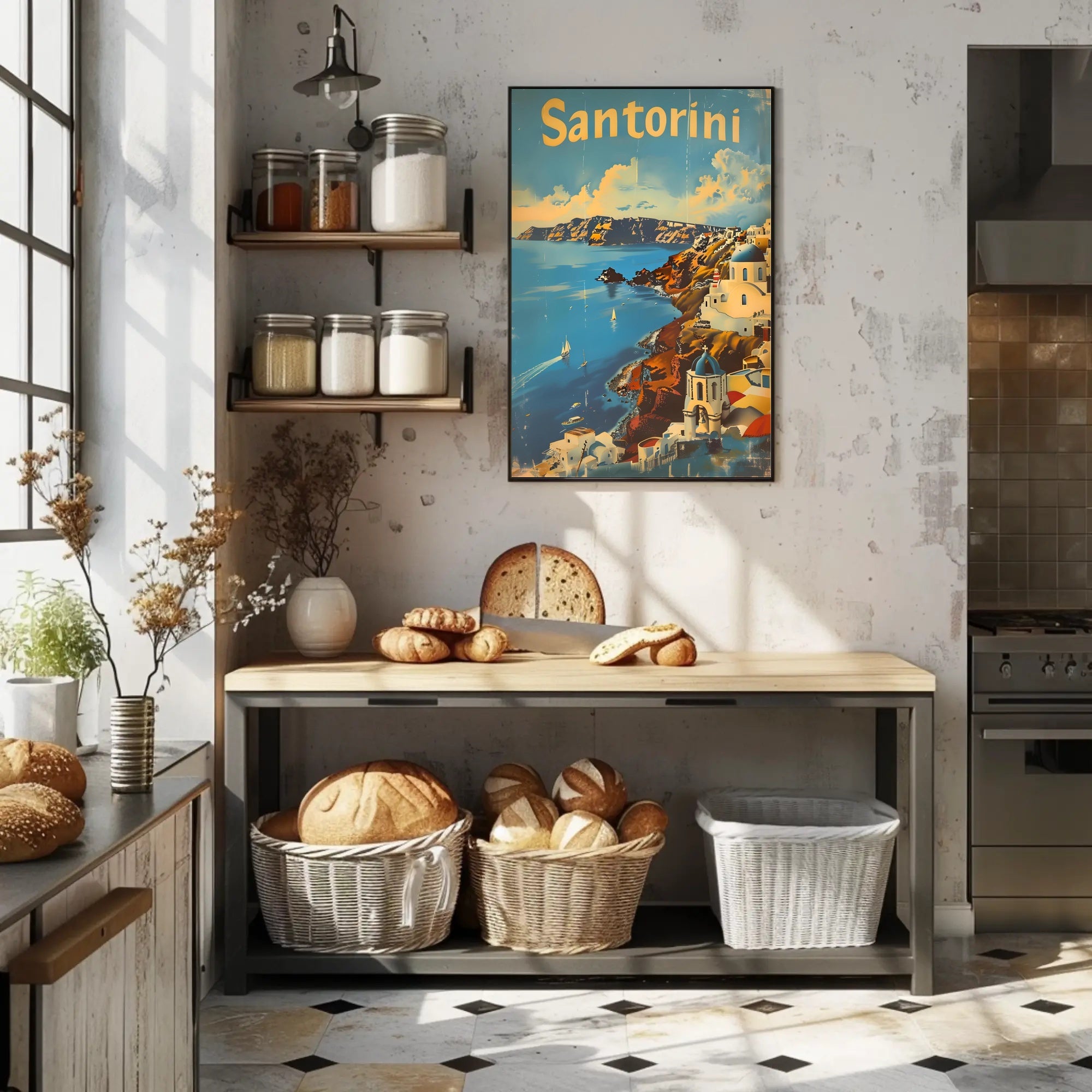 Santorini Escape: Aegean Serenity with Sailboats Poster