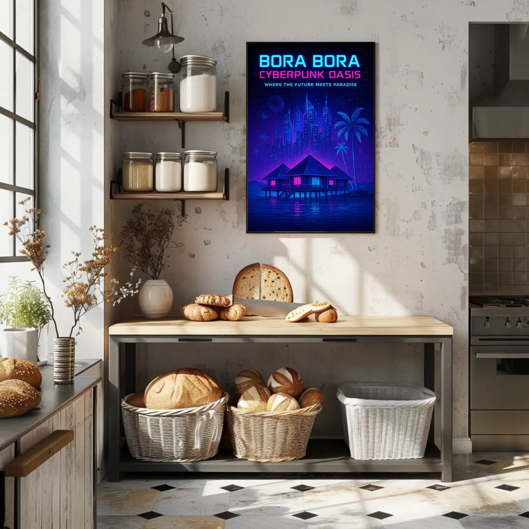 Bora Bora Cyberpunk Oasis Poster PosterGoat