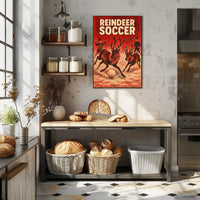 Reindeer Soccer Festive Vintage Holiday Art Poster