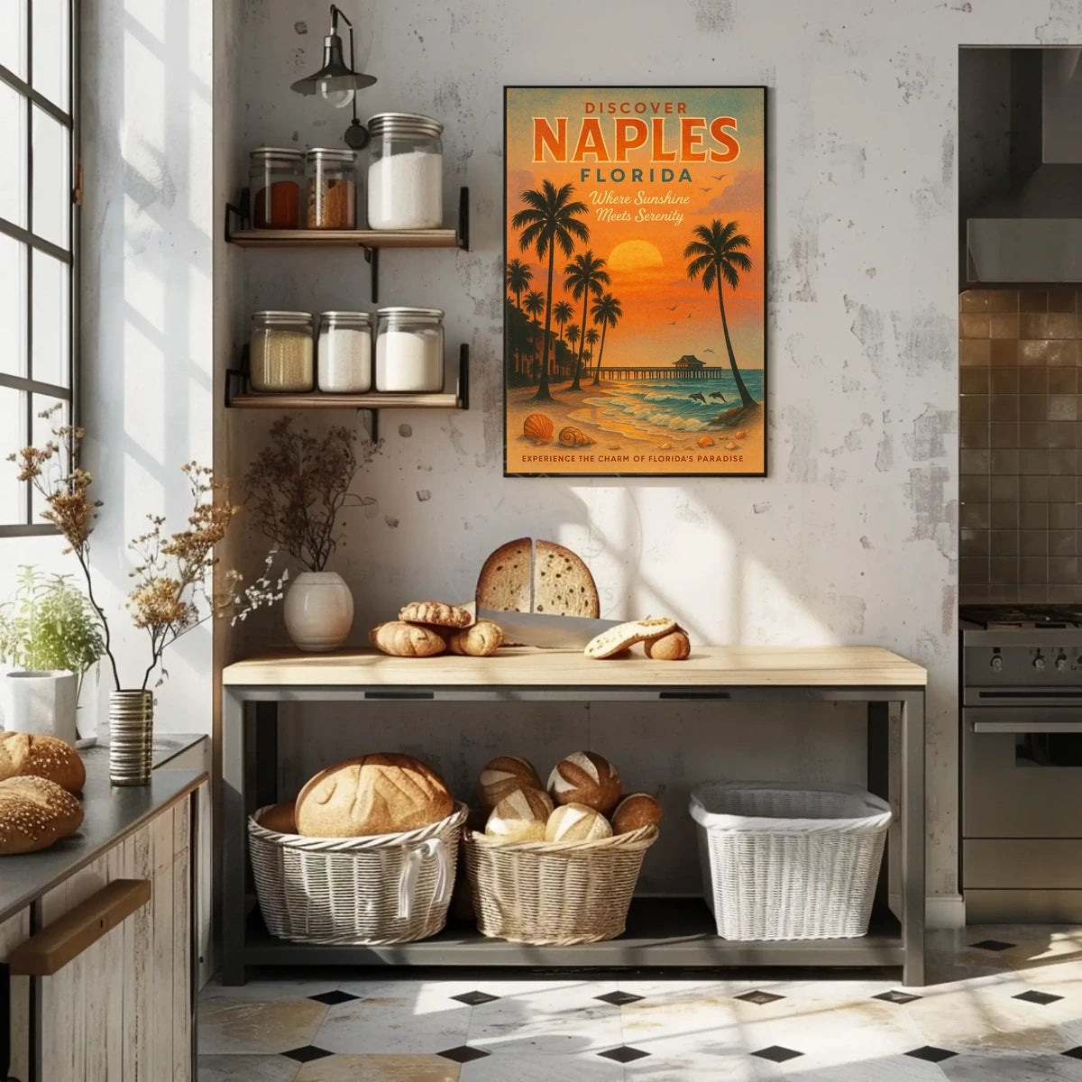 Naples Beach Vintage Travel Poster