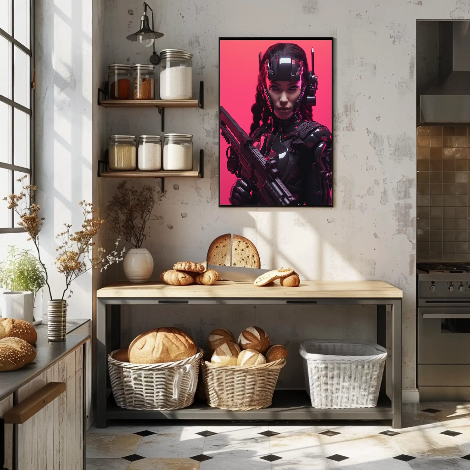 Cybernetic Warrior in Futuristic Sci-Fi Poster