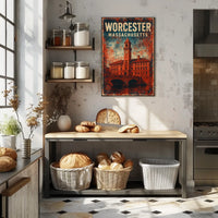 Worcester Clock Tower Collectors Rustic Style Poster