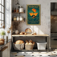 Hawaii Volcano Vintage Travel Poster Art Deco Style