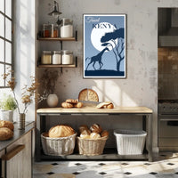 Kenya Sunset Silhouette: Giraffe at Moonrise Travel Poster