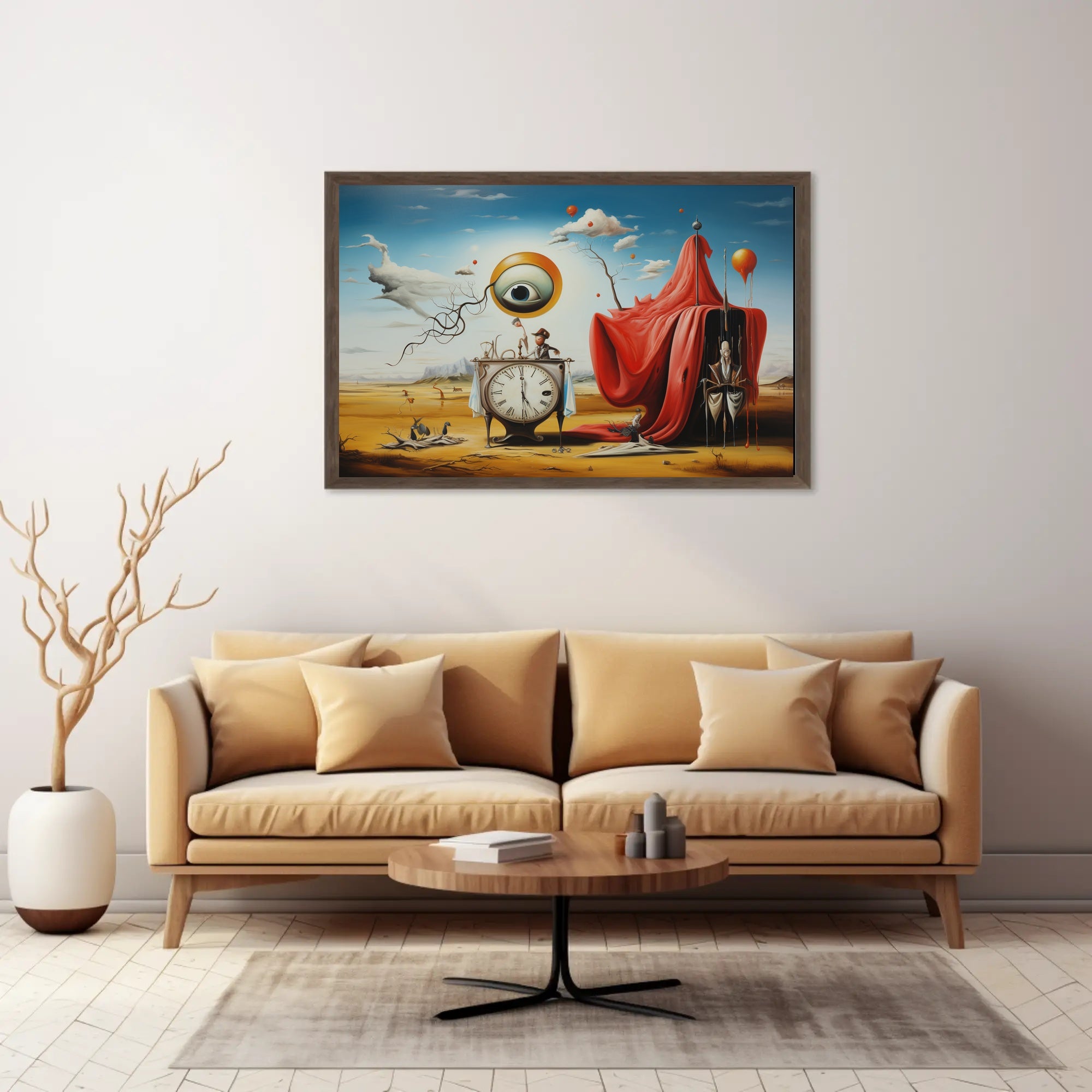 Surreal Desert Clock Scene Artistic Poster