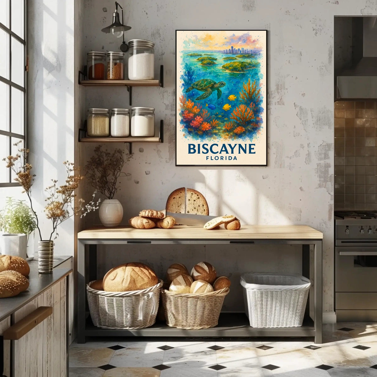 Biscayne Marine Life Watercolor Poster: Florida's Beauty