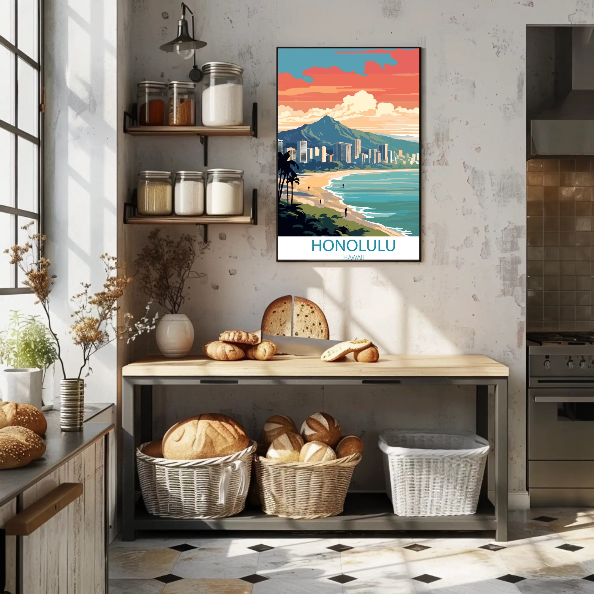 Honolulu Coastal Cityscape Art: Urban or Cityscape Poster