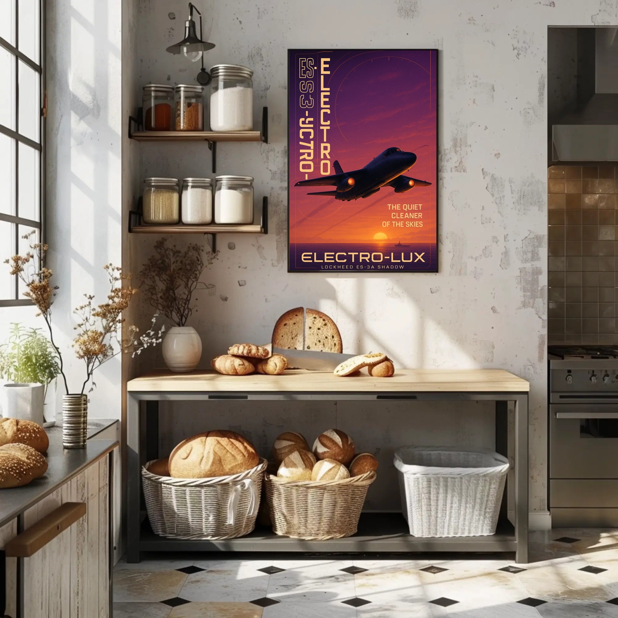 Stealth Jet Silhouette at Sunset Poster