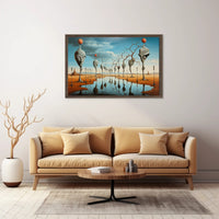 Surrealistic Landscape with Elongated Sculptures Artistic Poster