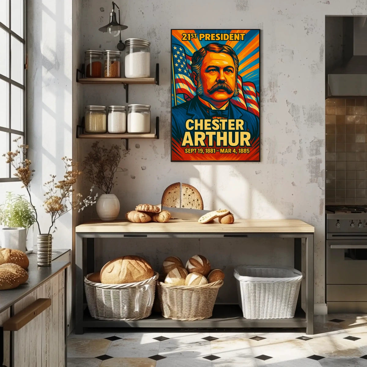 Chester A. Arthur 21st President of the United States Colorful Comic Book Style Poster