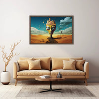 Surreal Desert Landscape with Whimsical Architecture Poster