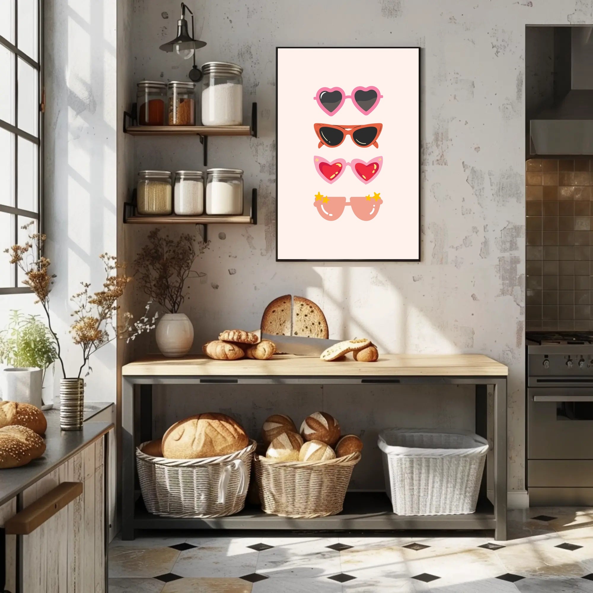 Stylish Sunglasses Collection in Playful Pop Culture Poster PosterGoat
