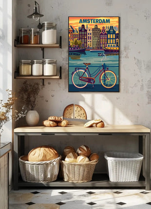 Amsterdam Canals and Bicycle Urban Cityscape Poster