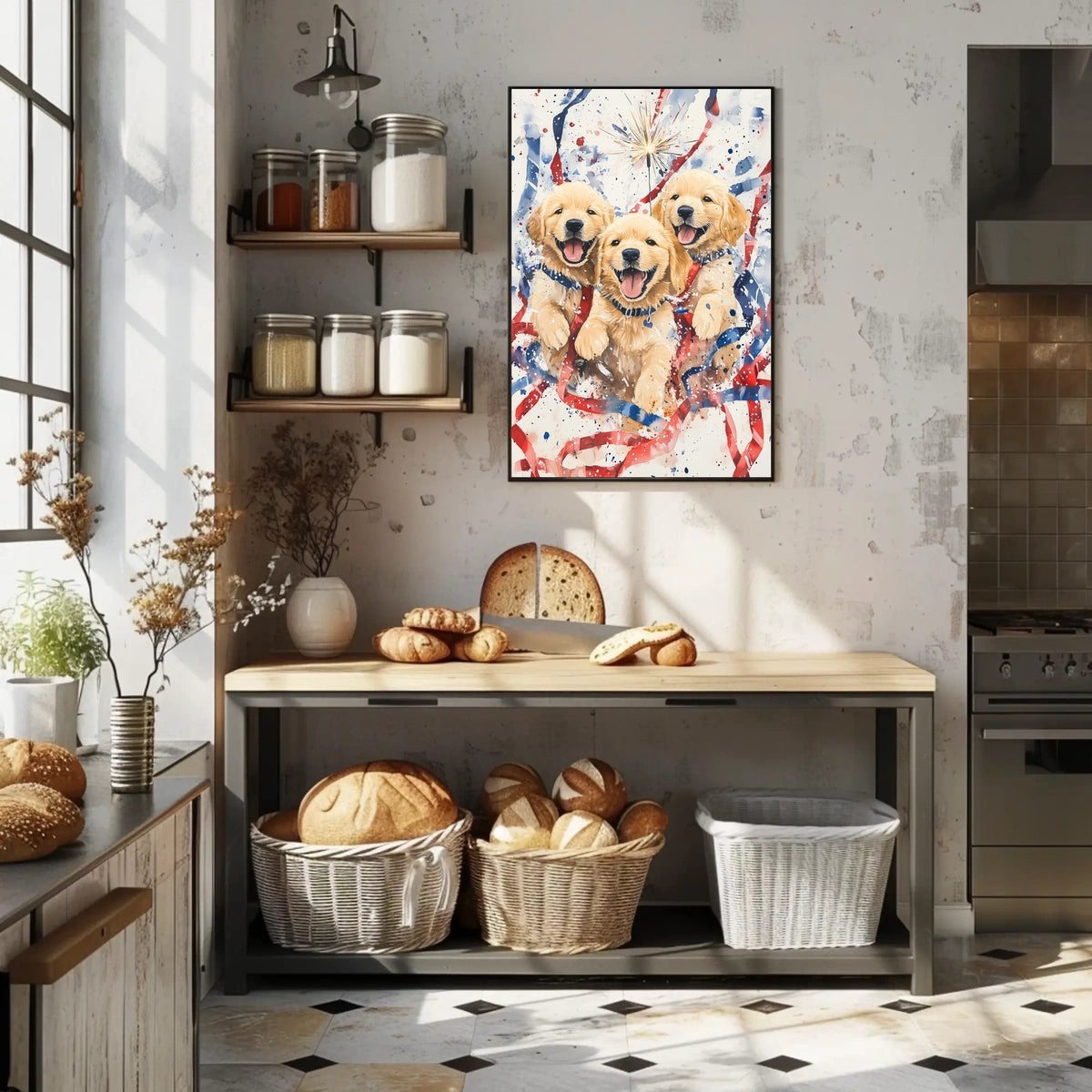 Three Golden Retriever Puppies Wall Art Decor Poster