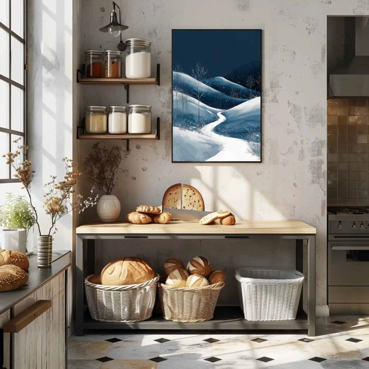 Winter Night Serenity: Minimalist Landscape Art Poster