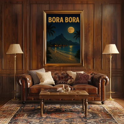 Bora Bora Moonlit Beach Paradise Travel Poster