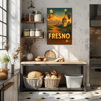 Vintage Fresno Travel Poster: Nostalgic California Vineyard Scenery