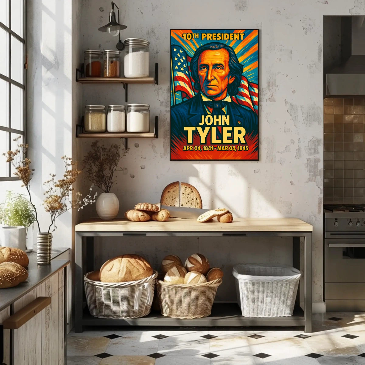 John Tyler 10th President of the United States Colorful Comic Book Style Poster