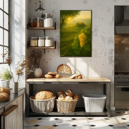 Serene Vineyard Landscape with Golden Grapes: Artistic Poster