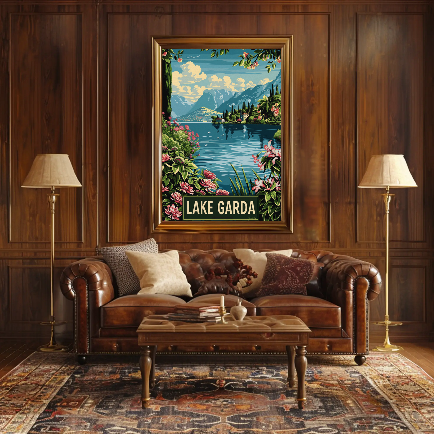 Lake Garda Botanical Shores Mountain View Travel Poster