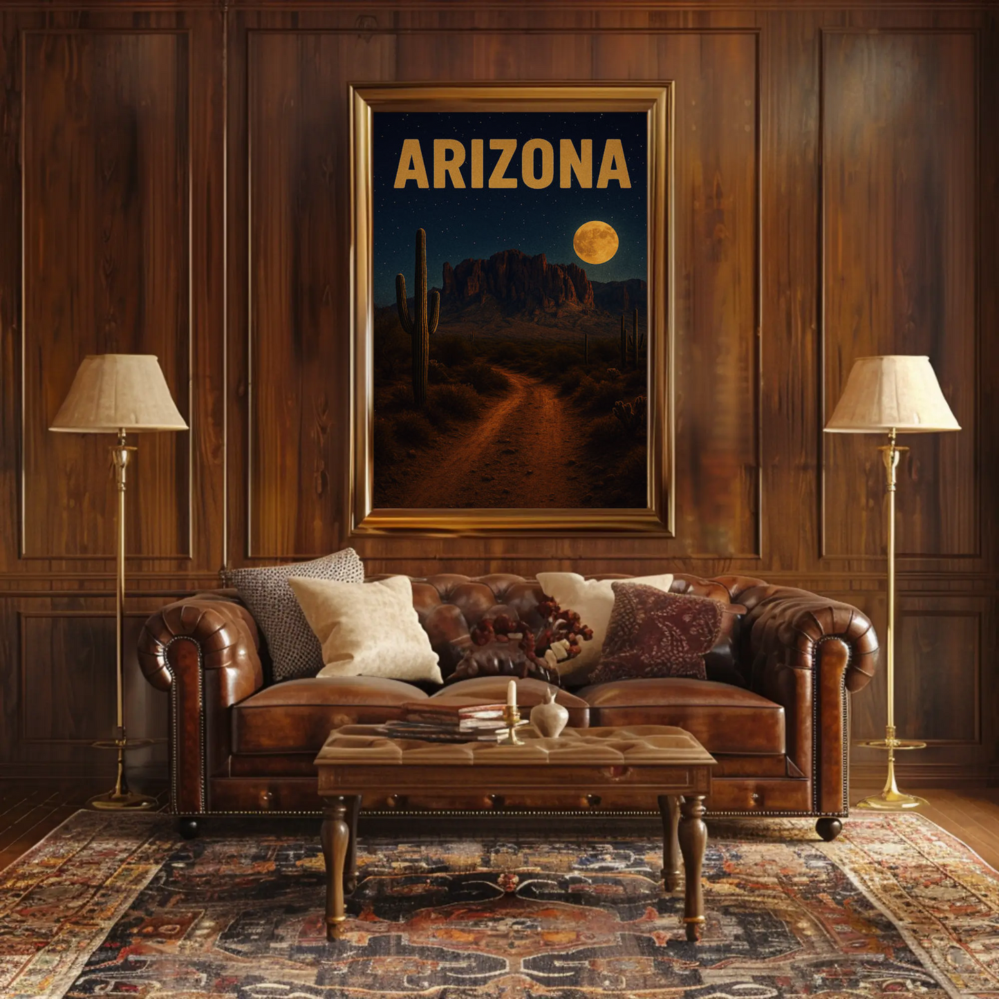 Arizona Desert Moonlight Pathway With Cactus Travel Poster