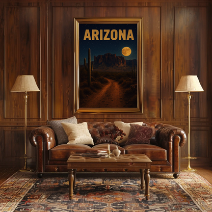 Arizona Desert Moonlight Pathway With Cactus Travel Poster