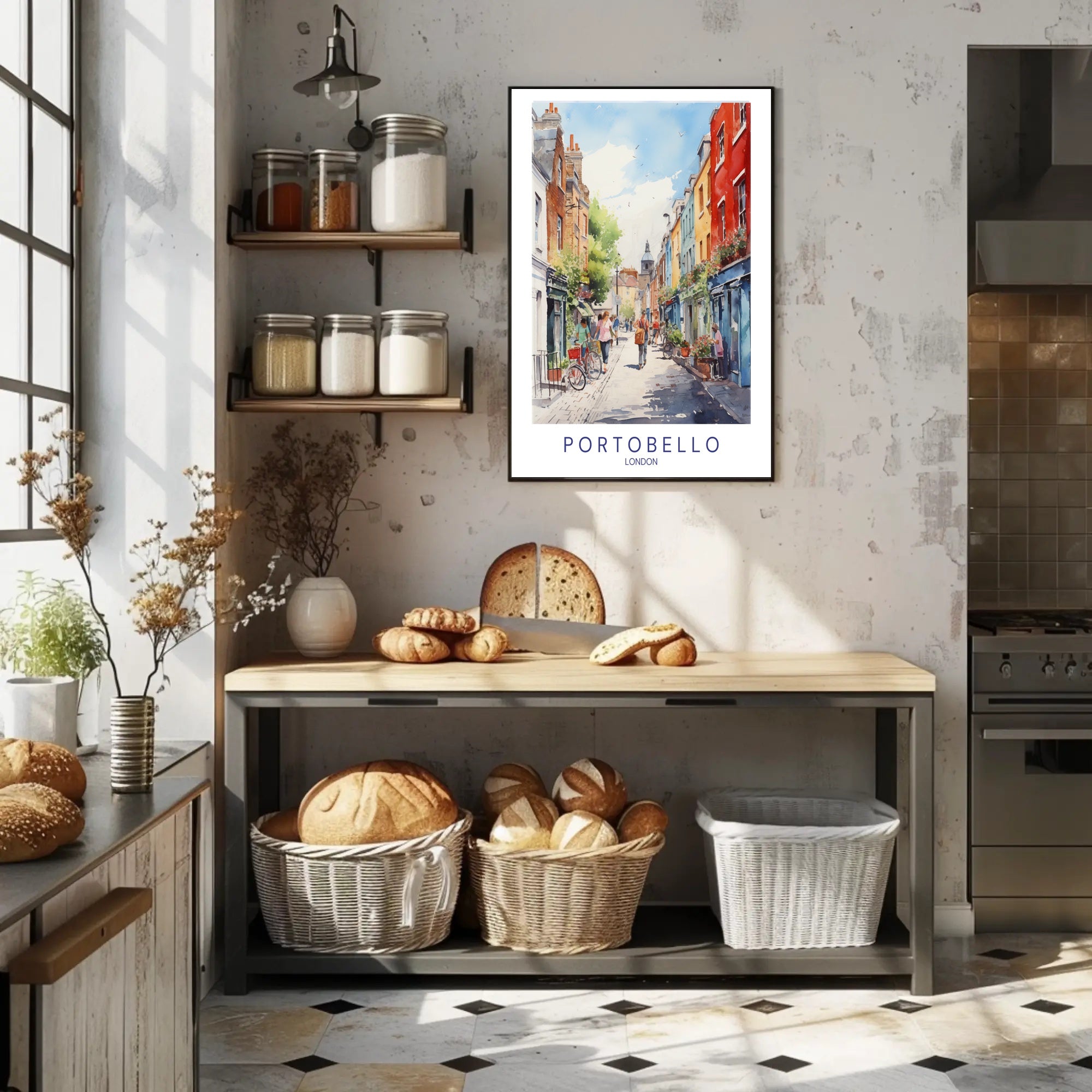 Portobello Street Scene Watercolor Urban or Cityscape Poster PosterGoat