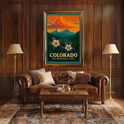 Colorado Centennial State Flowers Sunset Travel Poster