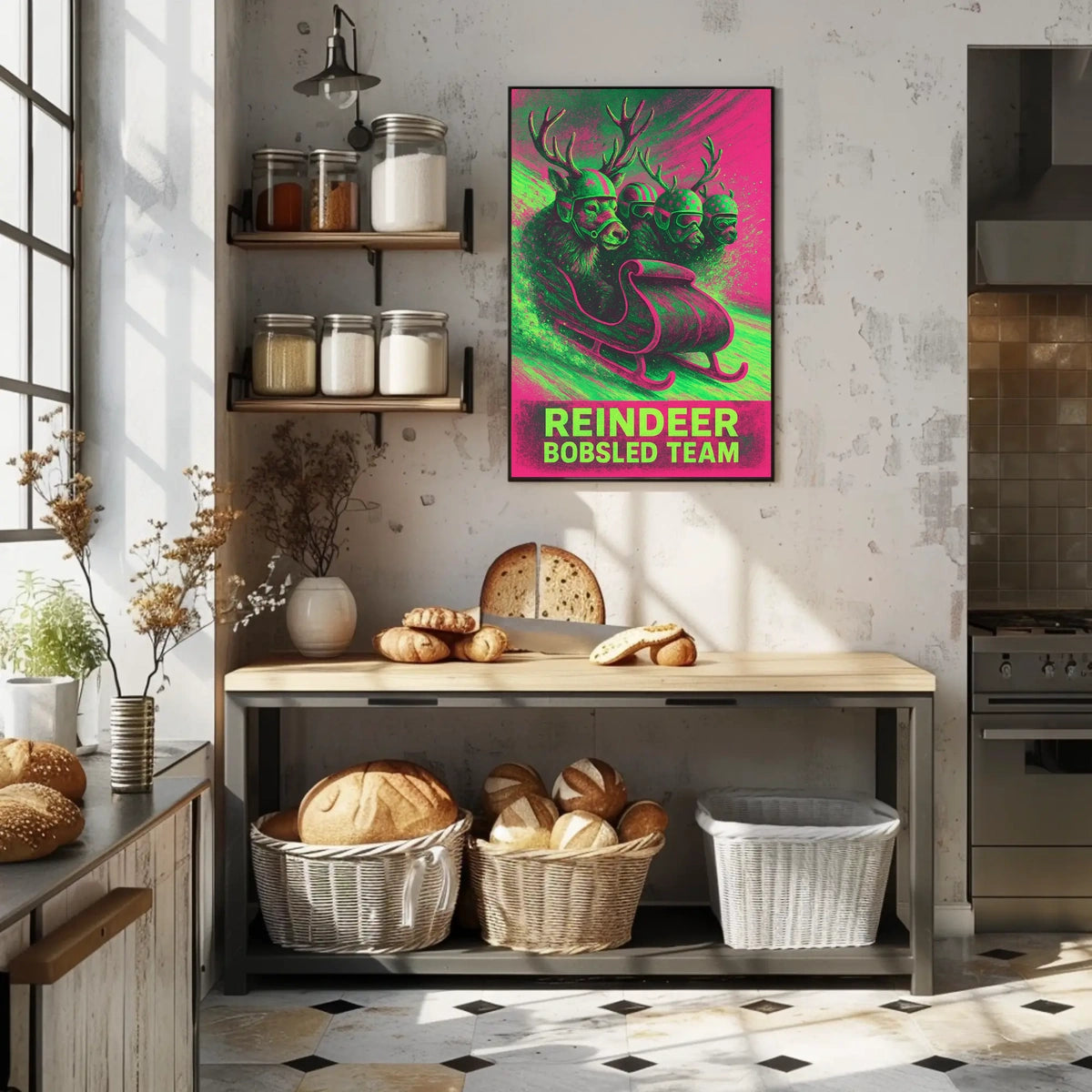 Reindeer Bobsled Team Poster