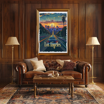 Los Angeles Sunset Boulevard Classic Cars Travel Poster Travel Poster