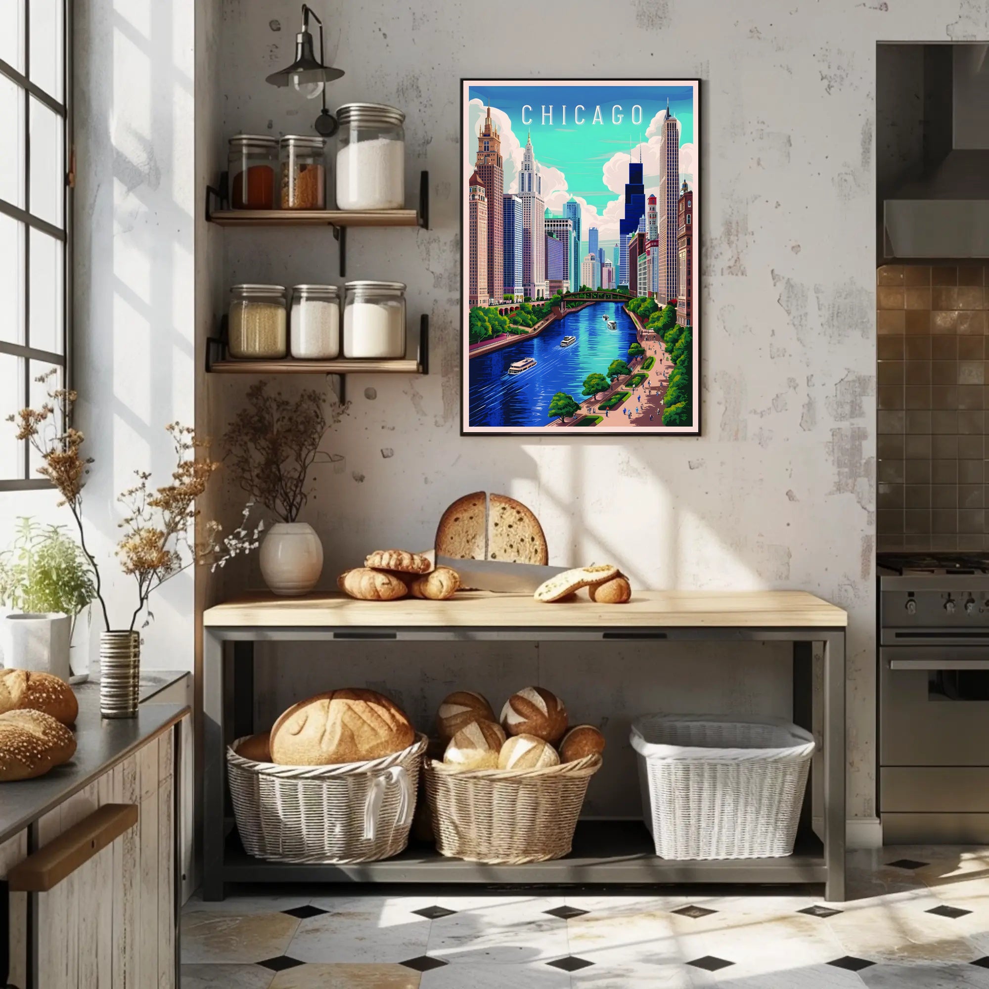 Chicago Skyline and River Poster