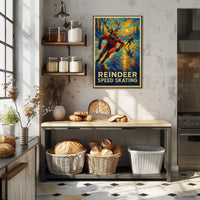 Reindeer Speed Skating Fantasy Art Poster