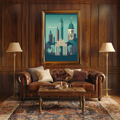 Modern Skyline With Classical Gate Travel Poster