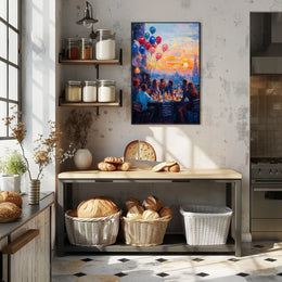 rooftop barbecue at sunset Poster