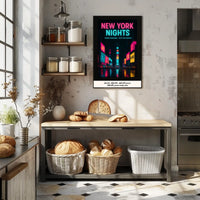 Vibrant Neon Nightscape in Times Square Urban Cityscape Poster