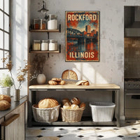 Rockford Illinois Retro Bridge Cityscape Collectors Poster