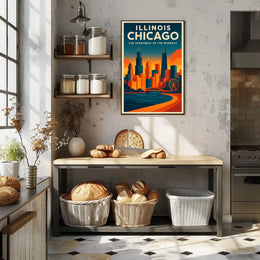Chicago Skyline Architecture Ferris Wheel Urban Poster