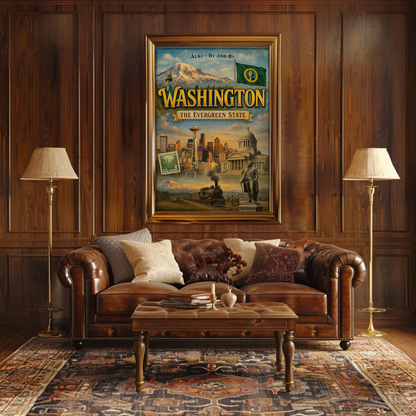 Washington DC White House Capitol Vintage Illustration Travel Poster