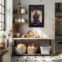 Artistic Purple Violin and Flowers Abstract Poster