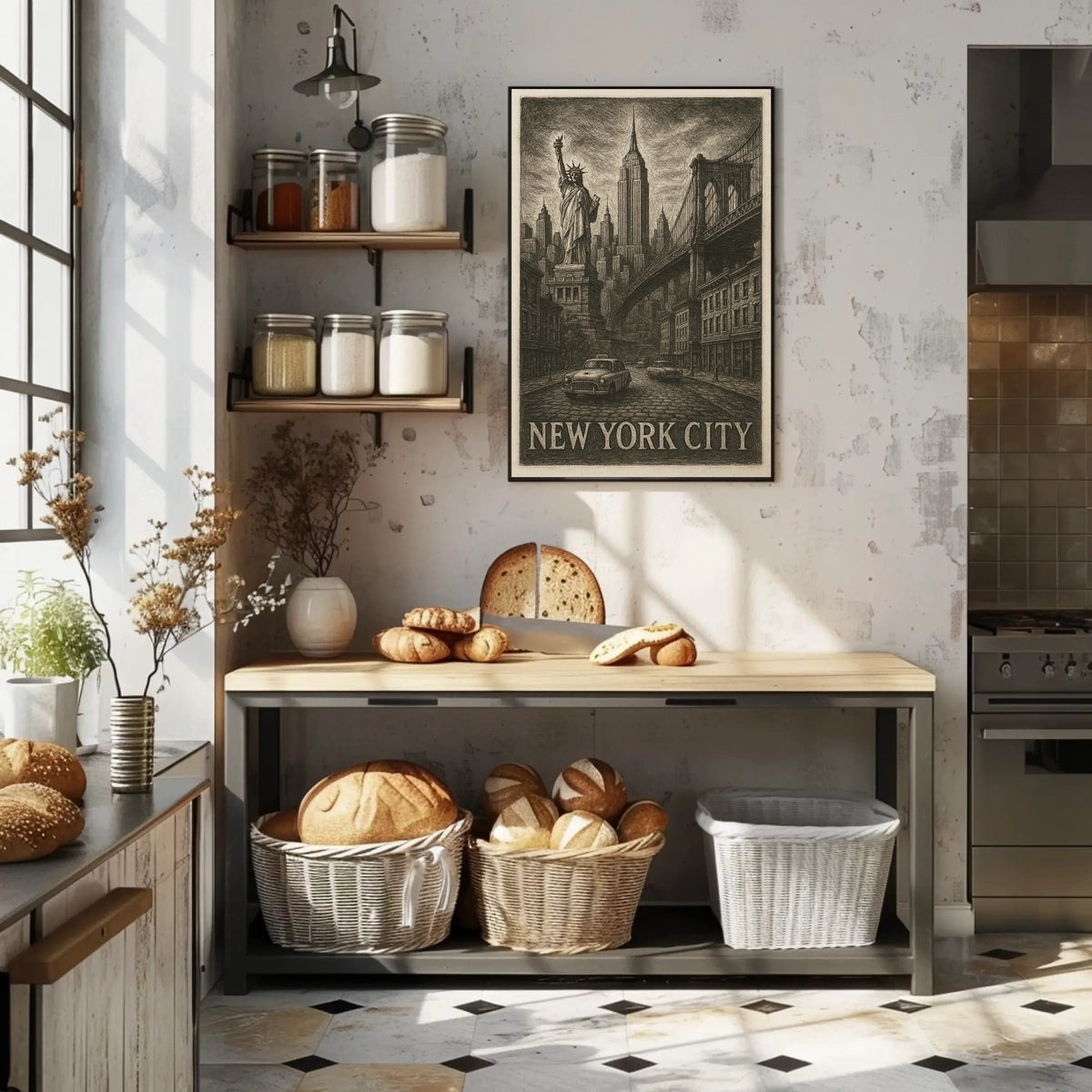 New York City Iconic Landmarks Poster Vintage Wall Art