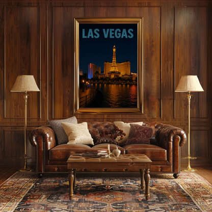 Las Vegas Eiffel Tower Hotel Night Lights Poster