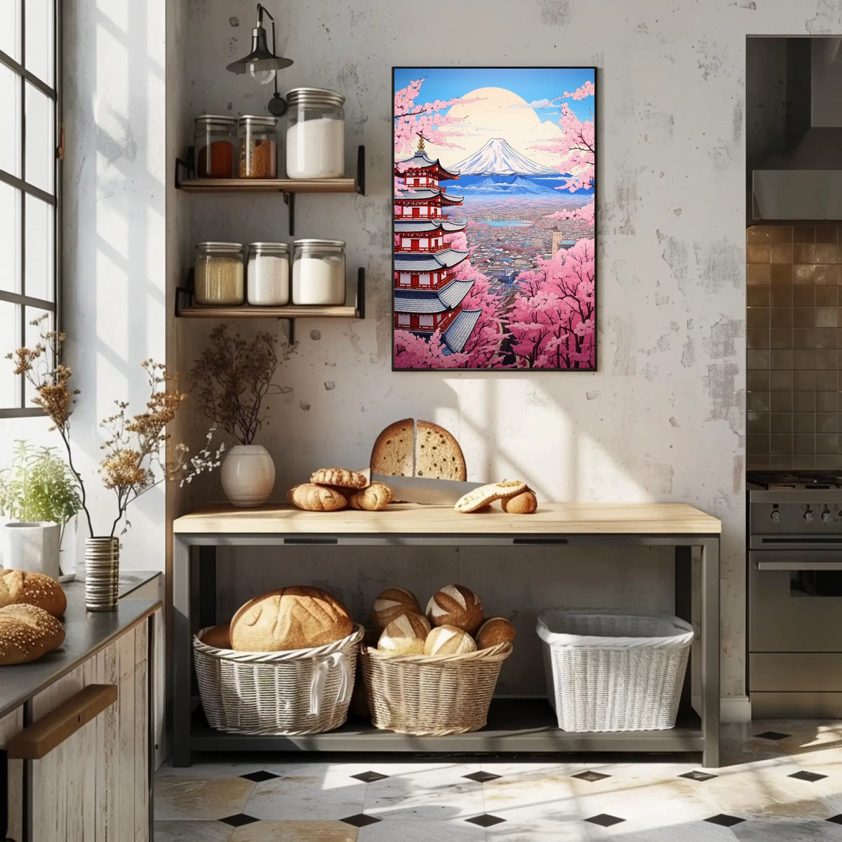 Traditional Pagoda with Cherry Blossoms Artful Cultural or Heritage Poster