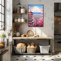 Traditional Pagoda with Cherry Blossoms Artful Cultural or Heritage Poster