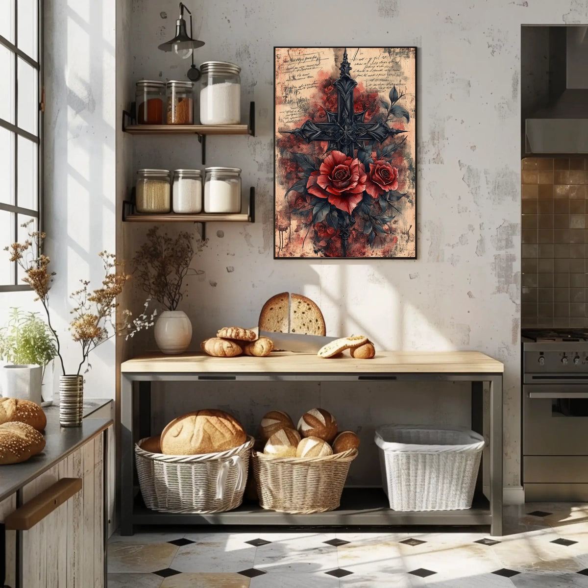 Gothic Roses and Cross Artistic Pop Culture Poster