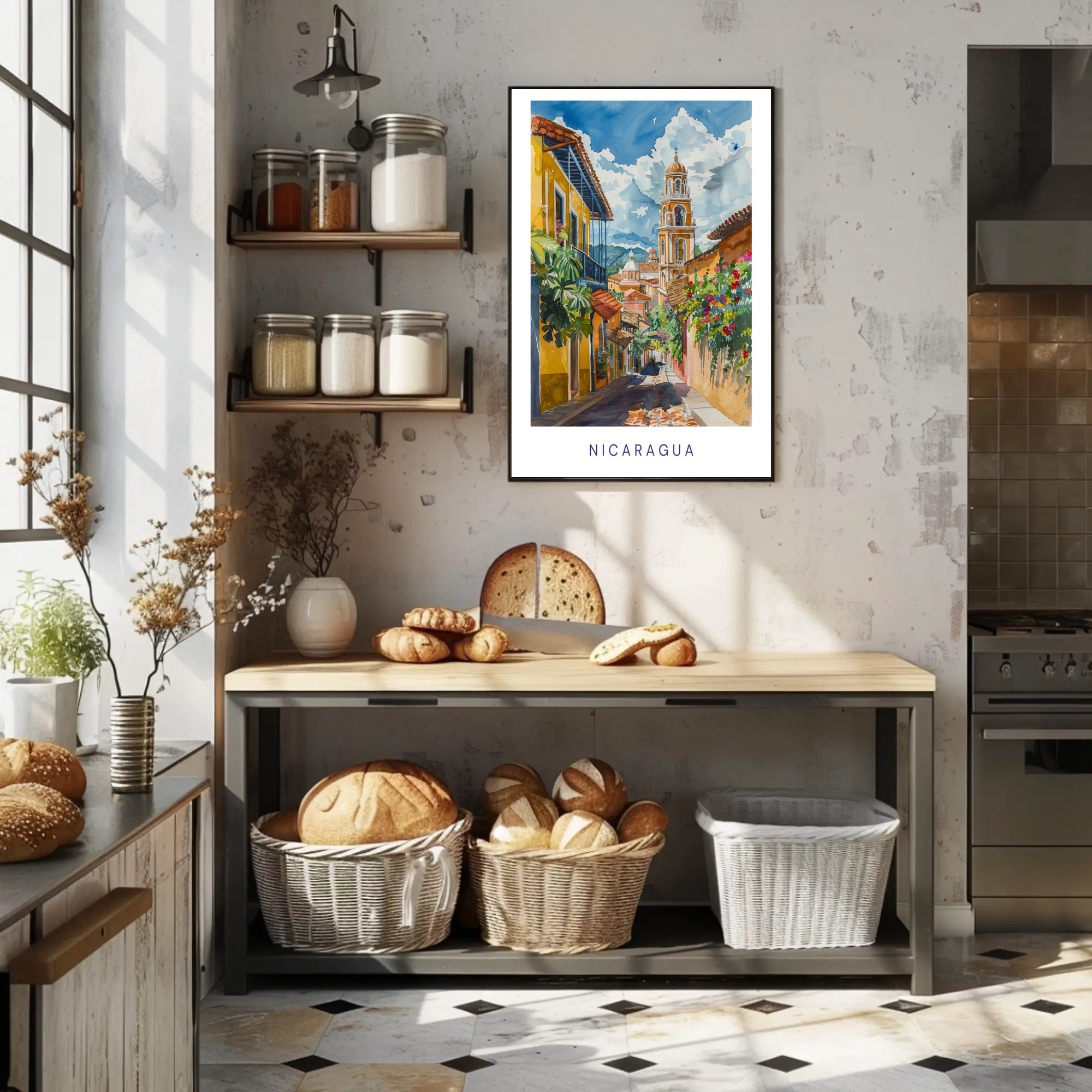 Nicaragua Street Scene Modern Artwork Cultural or Heritage Poster PosterGoat