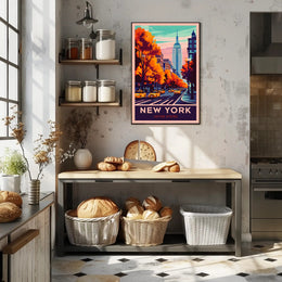 Autumn In New York Cityscape Poster Vintage Wall Art
