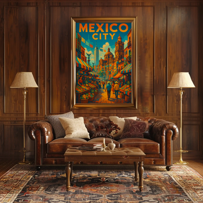 Mexico City Street Market Travel Poster