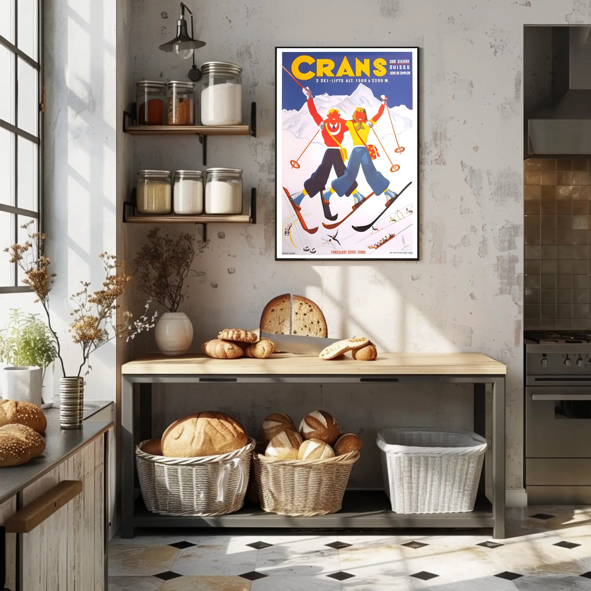 Skiing Adventure in Crans Swiss Alps Travel Poster PosterGoat